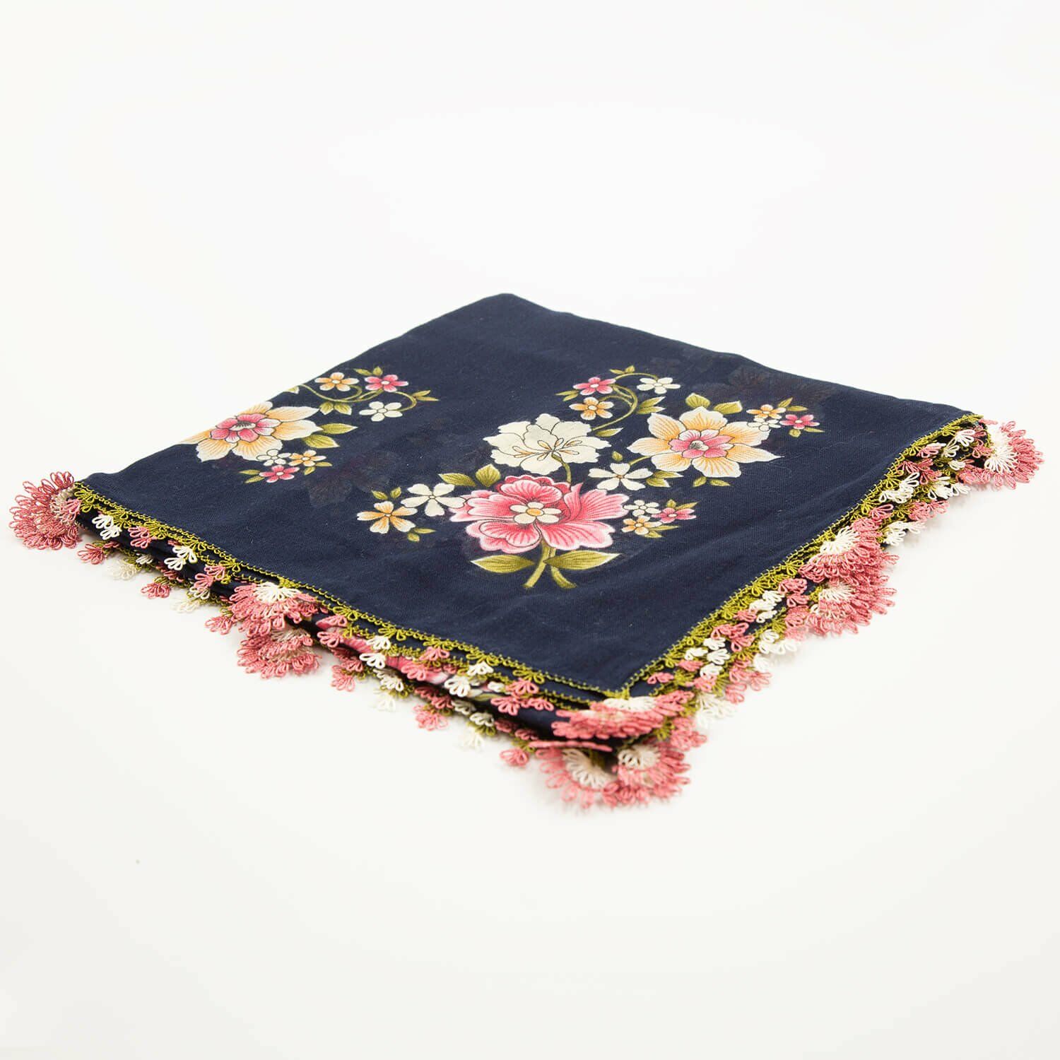 LACİVERT GÜL KURUSU İĞNE OYALI YEMENİ