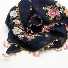 LACİVERT GÜL KURUSU İĞNE OYALI YEMENİ