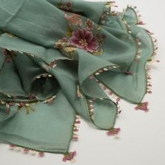 SU YEŞİLİ SARI ÇİÇEKLİ İĞNE OYALI YEMENİ