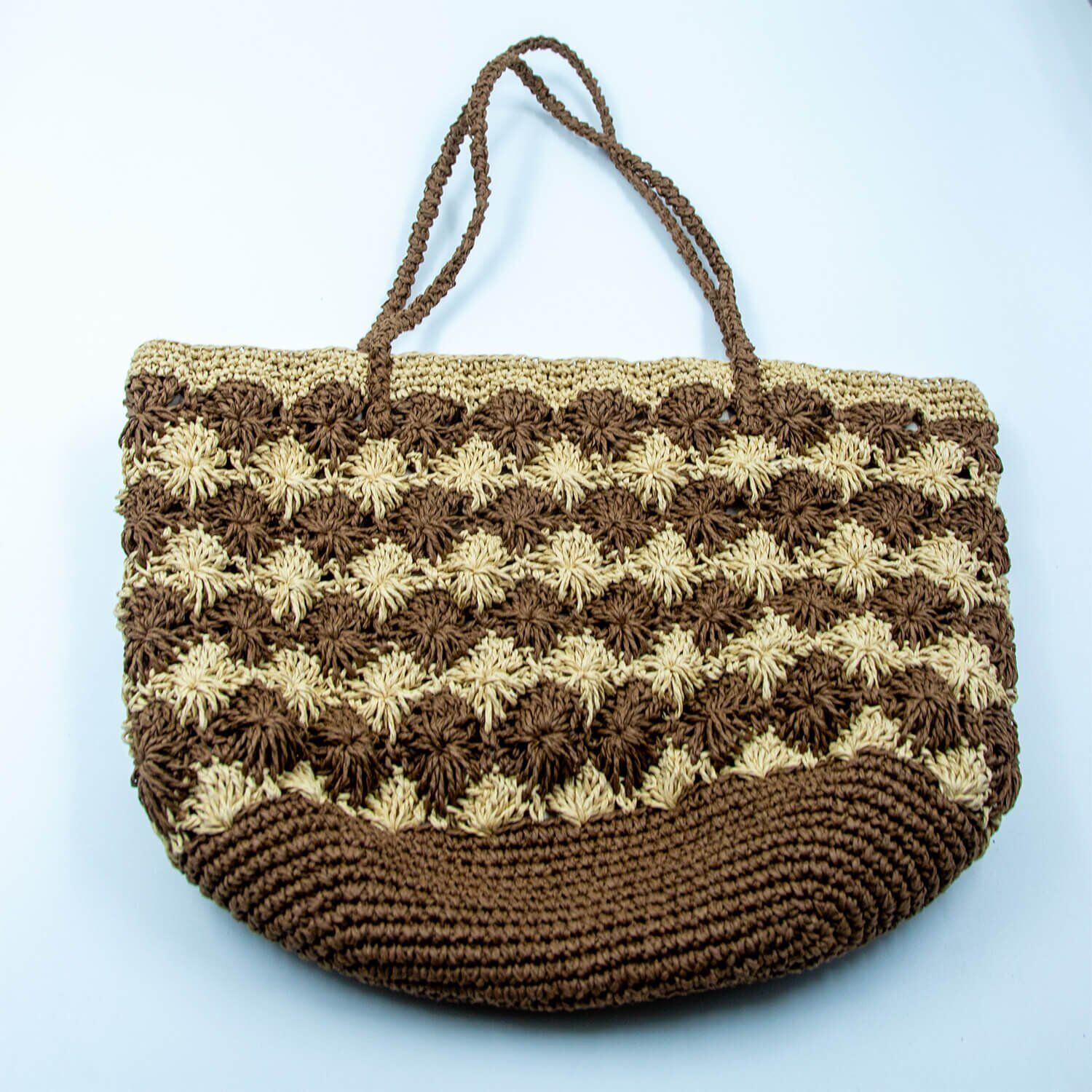 KAHVERENGİ BEJ BÜYÜK HASIR ÇANTA