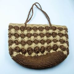 KAHVERENGİ BEJ BÜYÜK HASIR ÇANTA