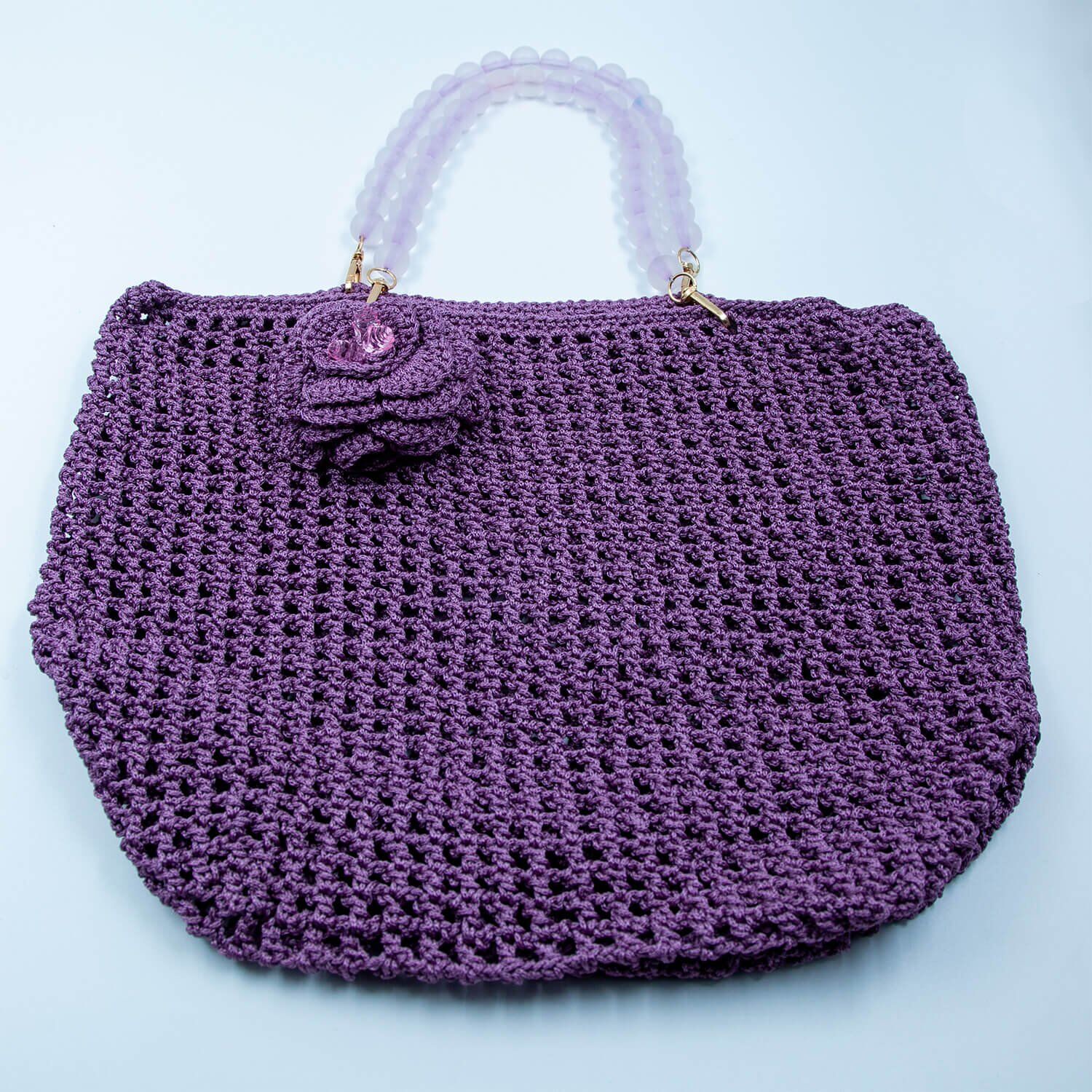 GÜLLÜ MOR BÜYÜK ÖRGÜ ÇANTA