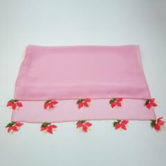 DÖRT YAPRAK İĞNE OYALI PEMBE DİKDÖRTGEN FULAR