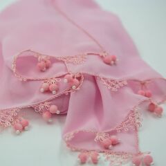 BONCUK İĞNE OYALI PEMBE DİKDÖRTGEN FULAR